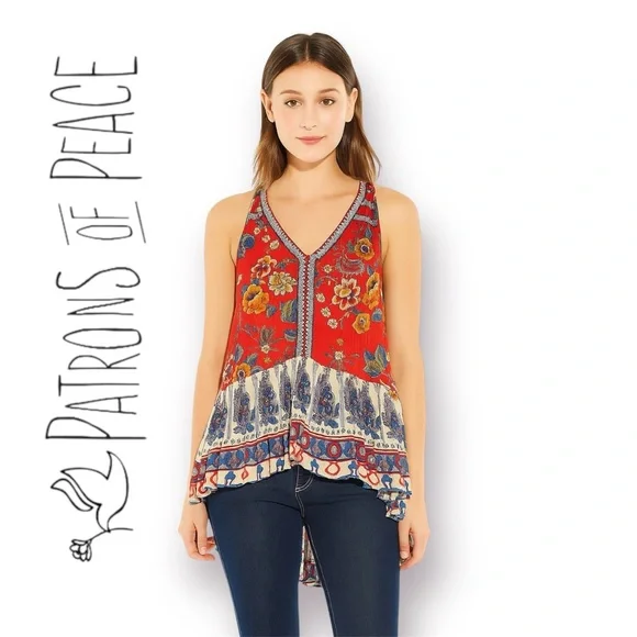 🛍️SALE🛍️ Patrons of Peace BOHO Sleeveless Ruffle Hem Peplum Mixed Floral Top - Picture 6 of 6